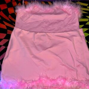 Fur Trim Crop Top Skirt Set